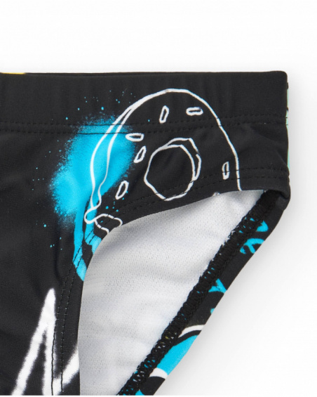 Black swim panties for boys with colorful print