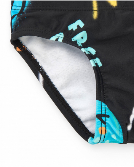 Black swim panties for boys with colorful print