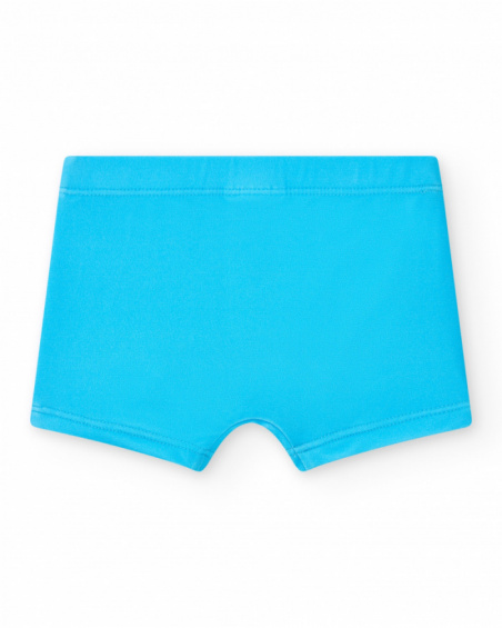 Blue swim boxer for boys with scooter and phrase "Let's Go Ride"