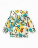 Yellow windbreaker for boys with guitars and skate print