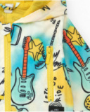 Yellow windbreaker for boys with guitars and skate print