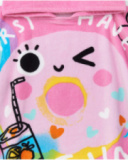 Pink poncho towel for girls with donut and glasses print