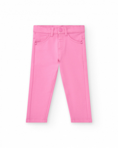 Pink jeggings for girls with decorative pockets