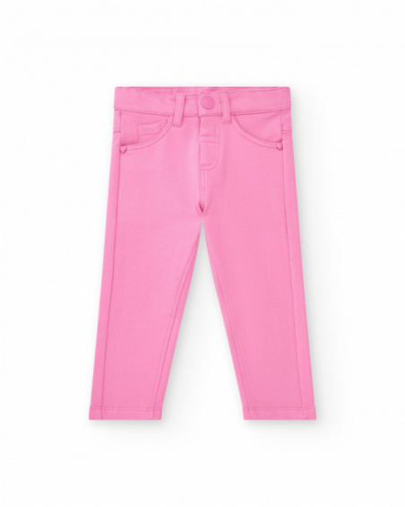 Pink jeggings for girls with decorative pockets