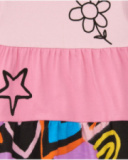 Pink dress for girls with stars and multicolor flowers