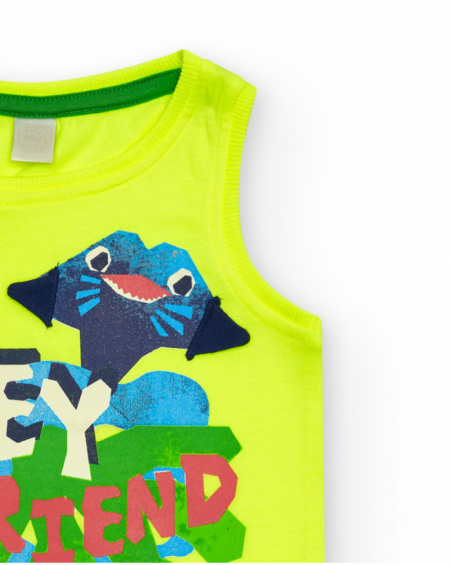 Yellow sleeveless T-shirt for boys with shark print