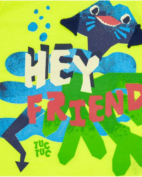 Yellow sleeveless T-shirt for boys with shark print