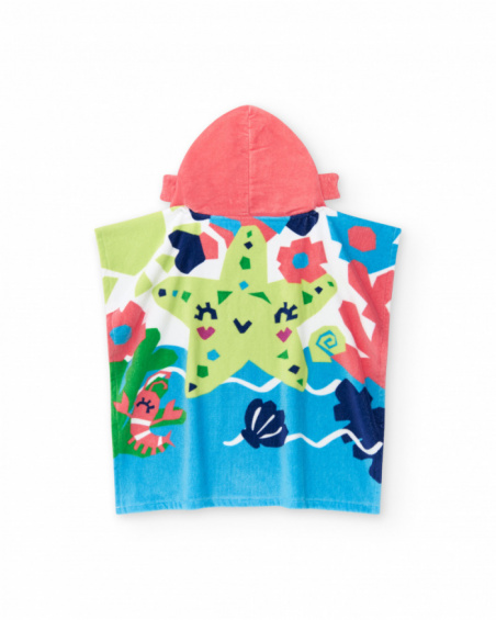 Poncho towel for boys with starfish and marine motifs Poncho towel for boys with starfish and marine motifs