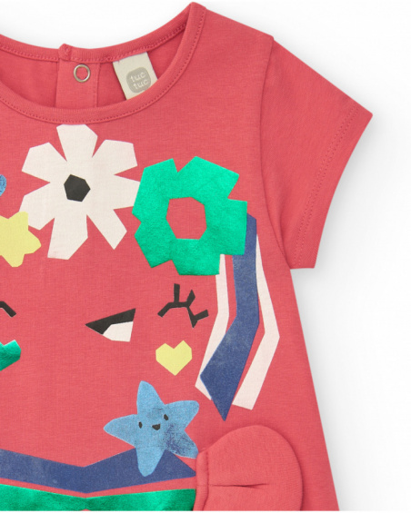 Pink dress for girls with crab and marine details
