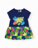 Blue dress for girls with yellow star and floral skirt