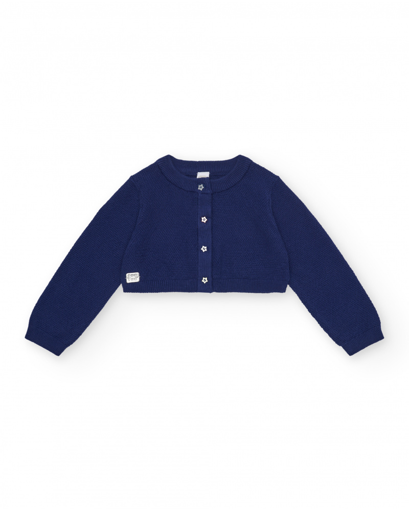 Navy blue jacket for girls with star-shaped buttons