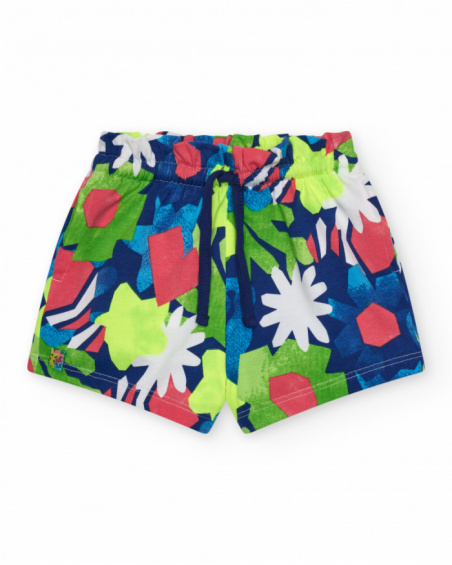 Green shorts for girls with floral print and adjustable waistband