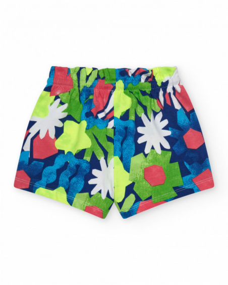 Green shorts for girls with floral print and adjustable waistband