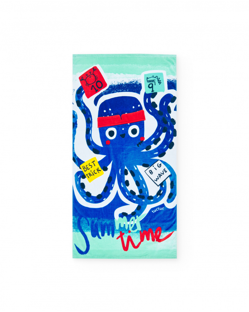 Blue towel for boys with octopus design