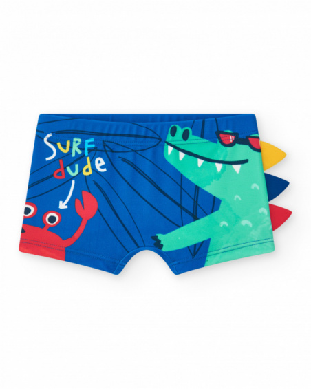 Blue swim boxer for boys with crocodile design and 3D details