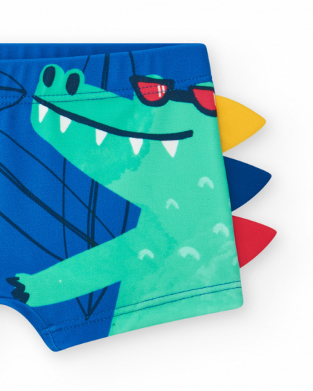 Blue swim boxer for boys with crocodile design and 3D details