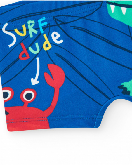 Blue swim boxer for boys with crocodile design and 3D details