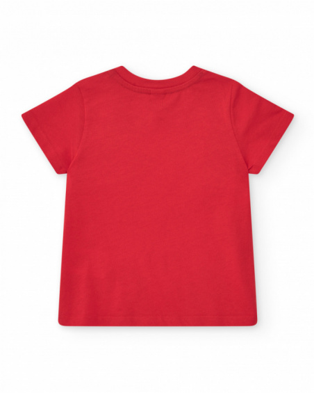 Red knitted T-shirt for boys with crab print