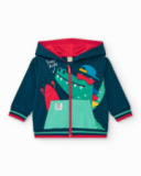 Fleece tracksuit for boys with blue sweatshirt and pants with striped cuffs