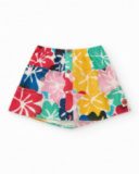 Skirt for girls with multicolor floral print and buttons