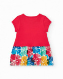 Red dress for girls with floral skirt and sequin details