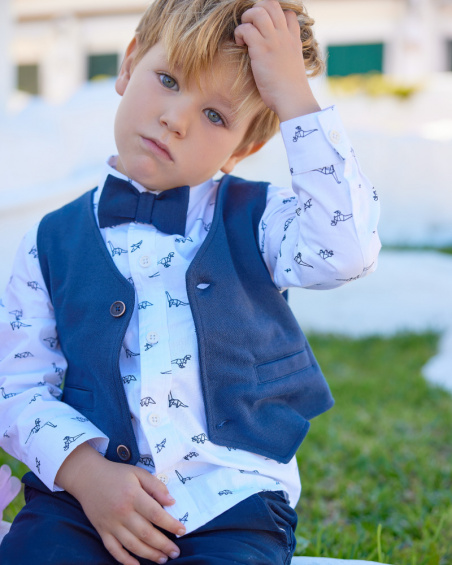 Navy blue vest for boys with buttons and decorative pockets