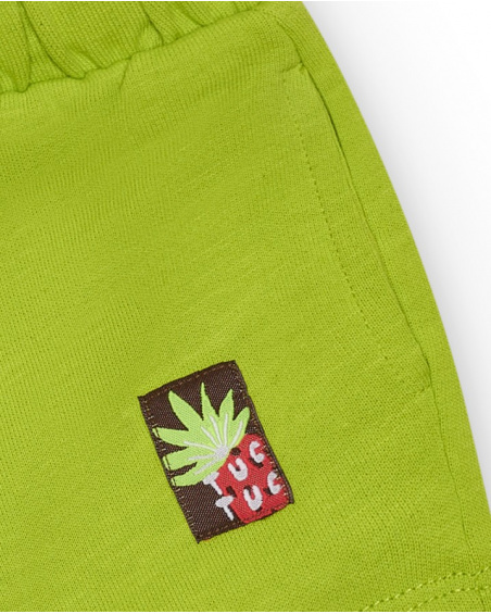 Green bermuda shorts for boys with pockets and adjustable drawstring
