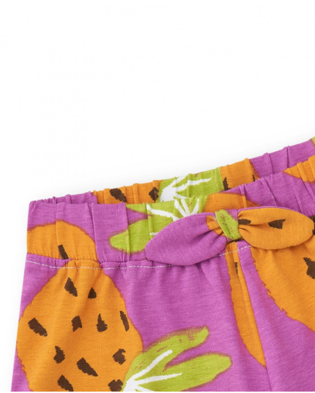 Tropical-print shorts for girls in purple and orange with fruits