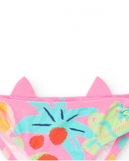 Pink swim slip for girls with raised ears and side tassels