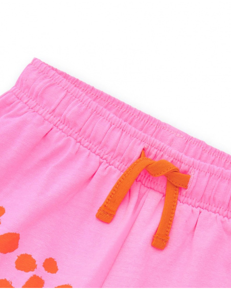 Pink shorts for girls with orange spot print and adjustable waistband