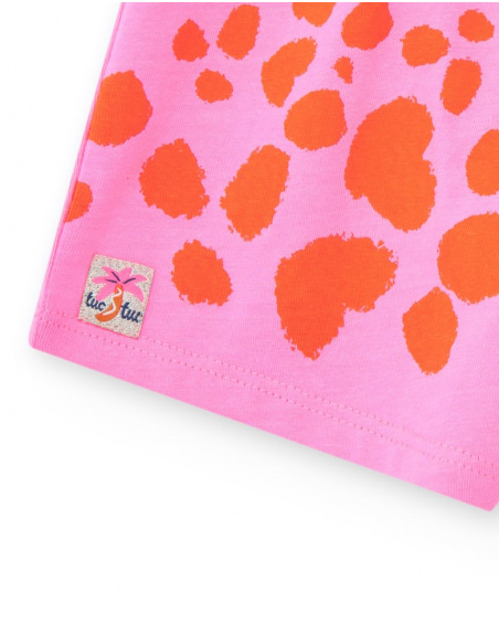 Pink shorts for girls with orange spot print and adjustable waistband