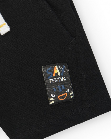 Black fleece shorts for boys with adjustable waistband