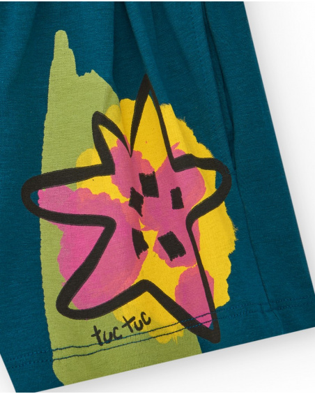 Blue shorts for girls with stars and elastic waistband