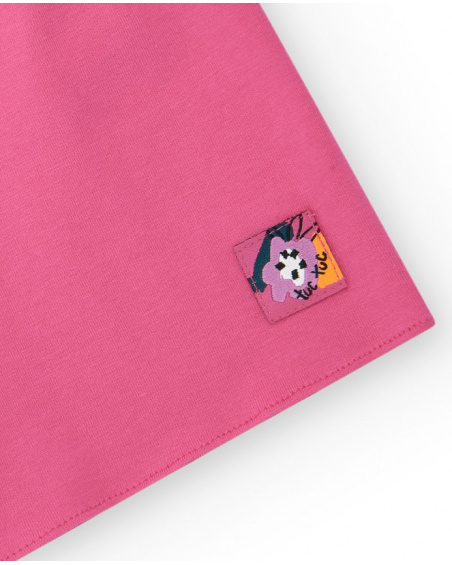 Pink shorts for girls with yellow drawstring and patch