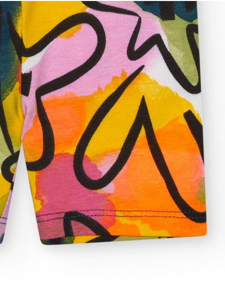 Multicolor cycling leggings for girls with abstract print