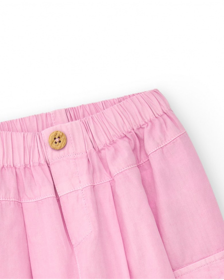 Pink cargo pants for girls with pockets and elastic cuffs