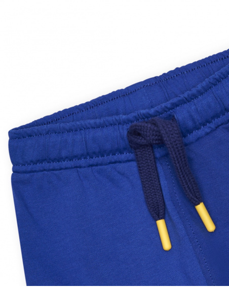 Blue bermuda shorts for boys with yellow drawstring