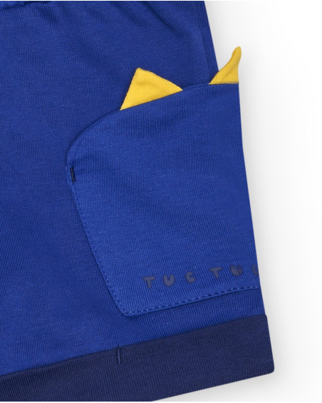 Blue bermuda shorts for boys with yellow drawstring