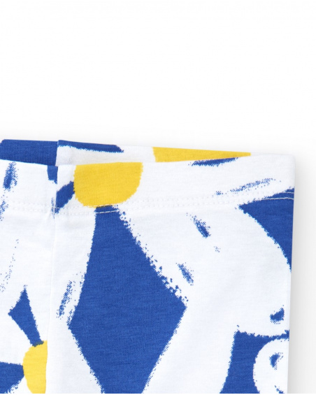 White cycling leggings for girls with blue and yellow flowers