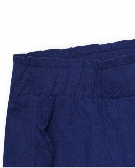 Blue shorts for girls with ruffles and elastic waistband