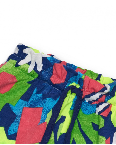 Green shorts for girls with floral print and adjustable waistband