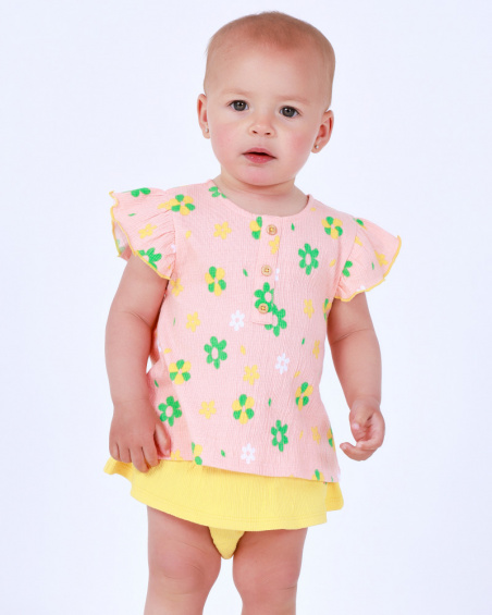 Conjunto para niña con blusa de flores y braguita amarilla
