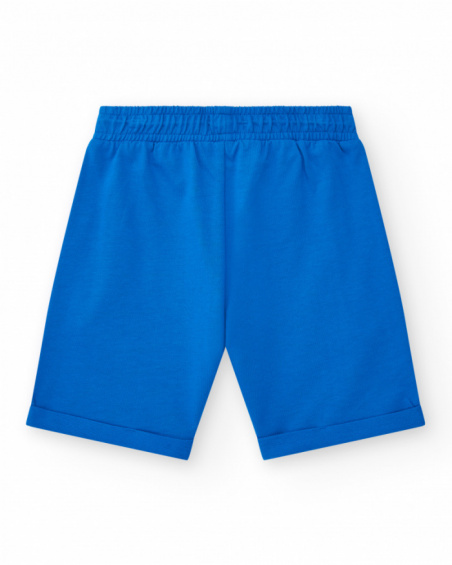 Blue boys' Bermuda shorts with an adjustable waist and pockets.