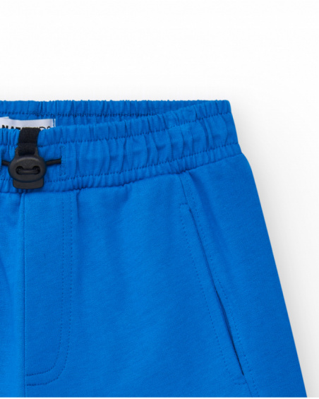 Blue boys' Bermuda shorts with an adjustable waist and pockets.