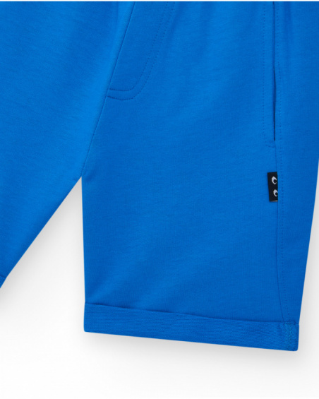 Blue boys' Bermuda shorts with an adjustable waist and pockets.