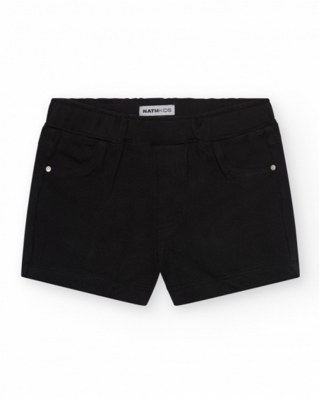 Black girls' shorts with an elastic waistband and pockets.