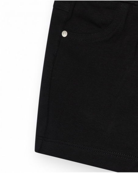 Black girls' shorts with an elastic waistband and pockets.