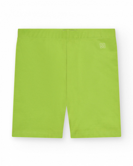 Lime green girls' short leggings with an elastic waistband.