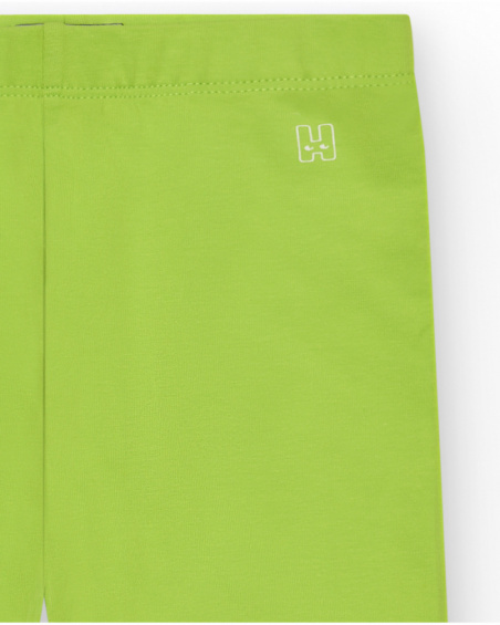 Lime green girls' short leggings with an elastic waistband.