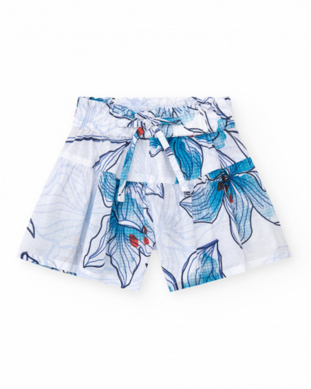 White girls' shorts with an elastic waistband and a decorative bow.